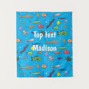 Funny sea creatures cartoon illustration pattern tapestry