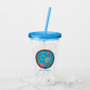 Funny sea creatures underwater cartoon 2 acrylic tumbler