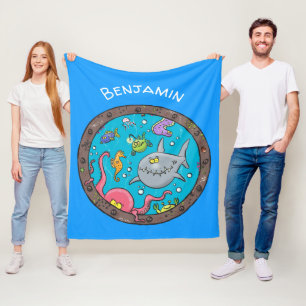 Funny sea creatures underwater cartoon 2 fleece blanket
