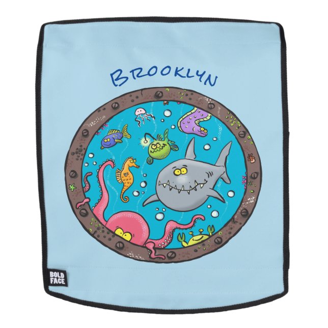 Funny sea creatures underwater cartoon drawing backpack (Removable Face)