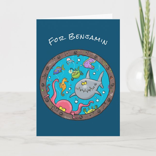 Funny sea creatures underwater cartoon drawing card (Front)