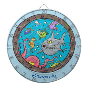 Funny sea creatures underwater cartoon drawing dartboard