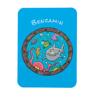 Funny sea creatures underwater cartoon drawing magnet