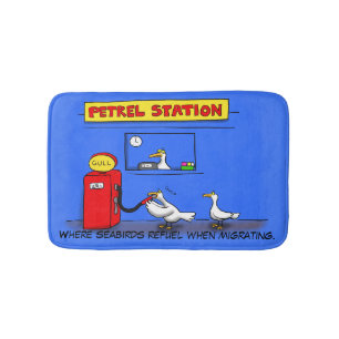 Funny sea gulls petrel cartoon humour bath mat
