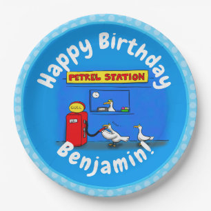 Funny sea gulls petrel cartoon humour paper plate