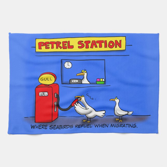 Funny sea gulls petrel cartoon humour tea towel (Horizontal)