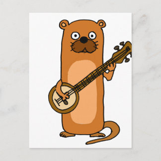 Funny Sea Otter Playing Banjo Cartoon Postcard