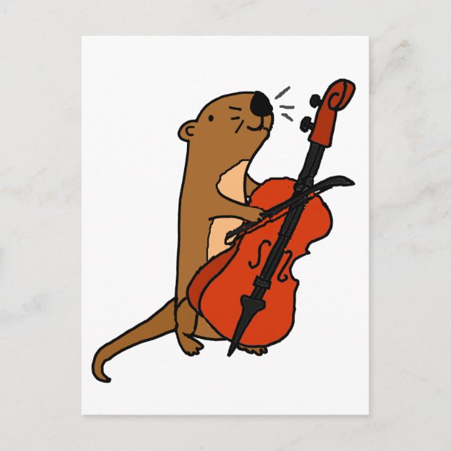 Funny Sea Otter Playing Cello Cartoon Postcard (Front)