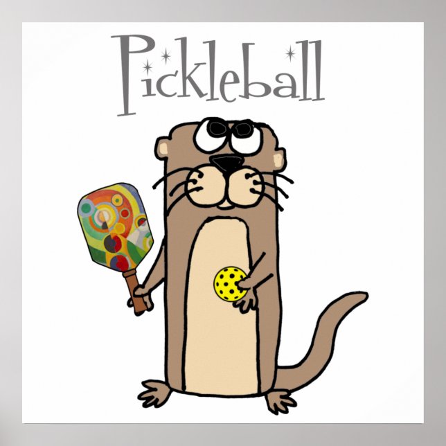 Funny Sea Otter Playing Pickleball Sports Poster (Front)