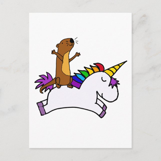 Funny Sea Otter Riding Flying Unicorn Postcard (Front)
