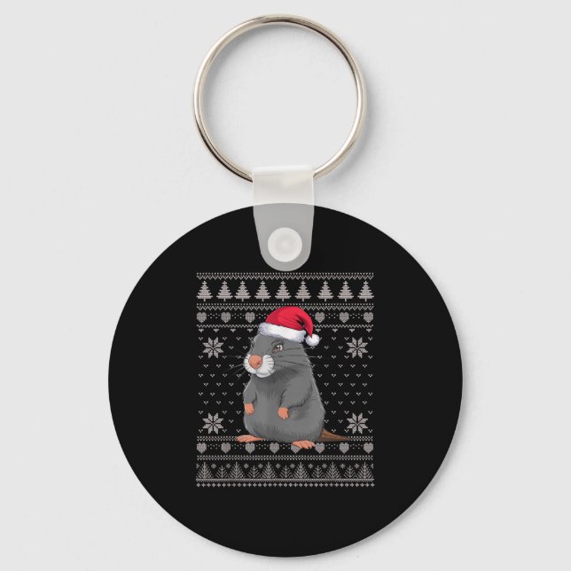 Funny Sea Otter Ugly Christmas Sweater Santa Xmas  Key Ring (Front)