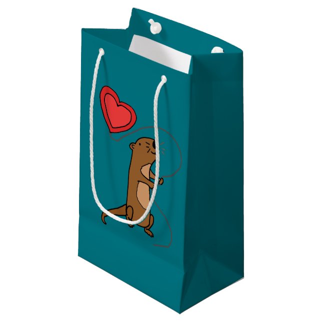 Funny Sea Otter with Love Balloon Cartoon Small Gift Bag (Front Angled)