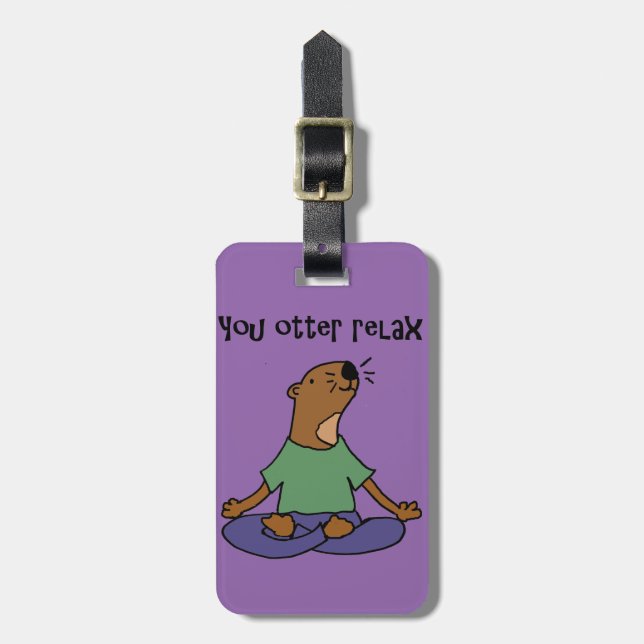 Funny Sea Otter Yoga Artwork Luggage Tag (Front Vertical)