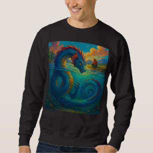 Funny sea serpent playing with a fisherman fantasy sweatshirt