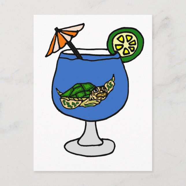 Funny Sea Turtle in Margarita Drink Postcard (Front)