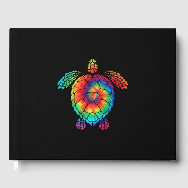 Funny Sea Turtle Ocean Tie Dye Rainbow Hippie Cost Guest Book (Front)
