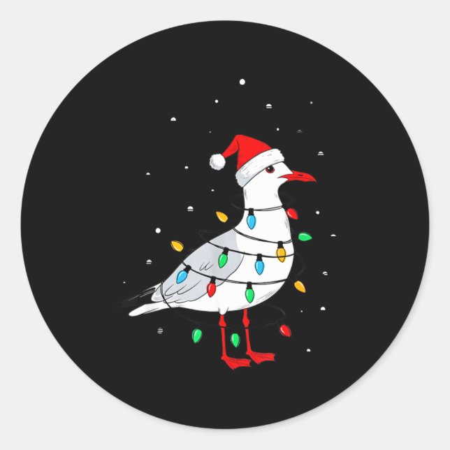 Funny Seagull Bird Christmas Animal Lover  Classic Round Sticker (Front)