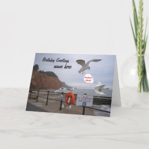 Funny seagull birthday card customisable, add name