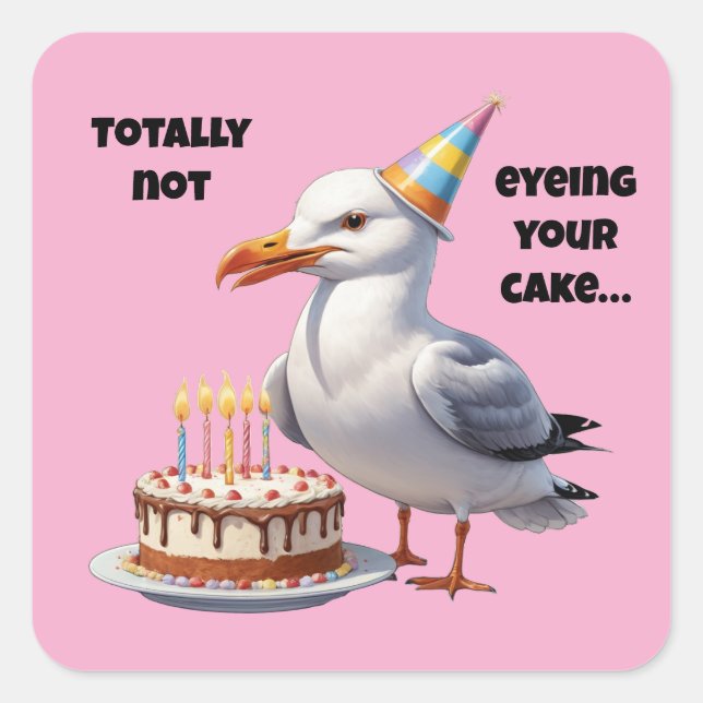 Funny Seagull Cake Joke – Totally Innocent! Square Sticker (Front)