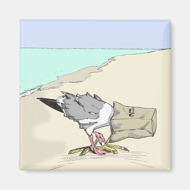 Funny Seagull Fast Food Refrigerator Magnet (Front)