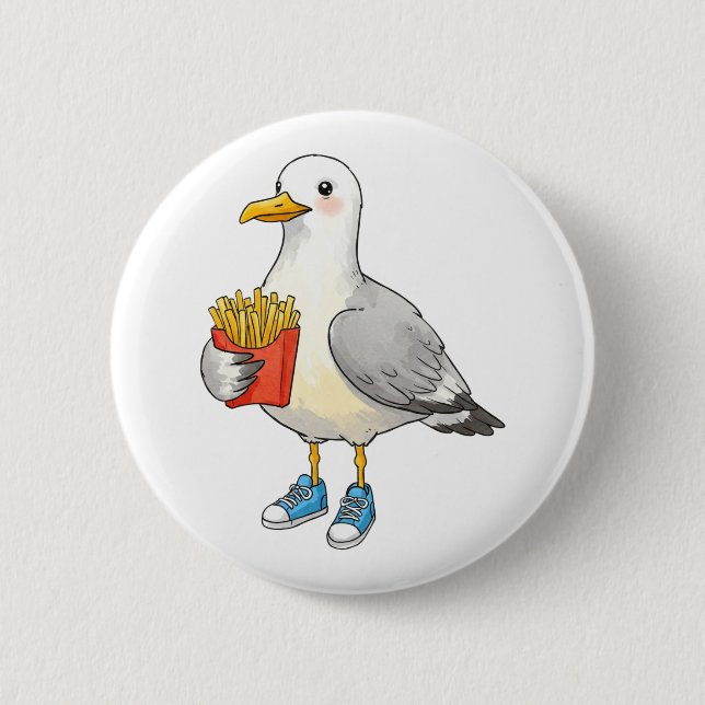 Funny Seagull Fries Sneakers 6 Cm Round Badge (Front)