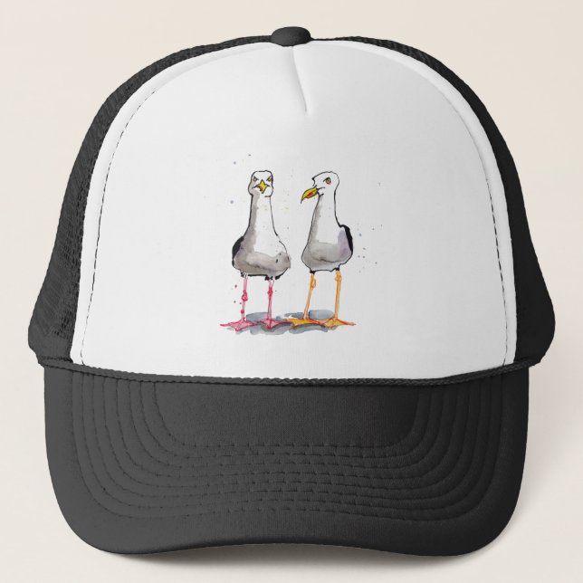 Funny seagull ink drawing - comical seagulls trucker hat (Front)