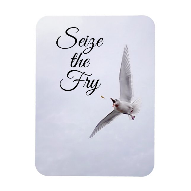 Funny Seagull Sea Bird Pun French Fry Carpe Diem Magnet (Vertical)