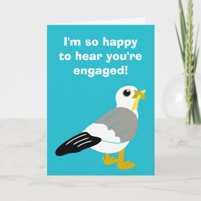 Funny Seagull with a French Fry Engagement Card (Front)