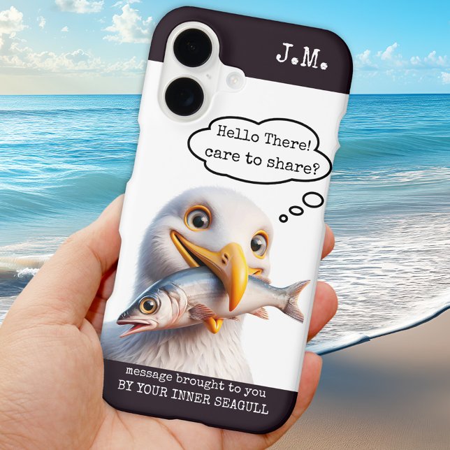 Funny Seagull with Fish (Phone case featuring cute illustration featuring a funny seagull with fish.)
