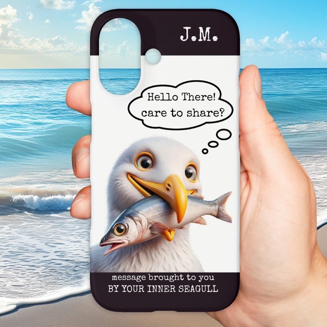 Funny Seagull with Fish Case-Mate iPhone Case (Phone case featuring cute illustration featuring a funny seagull with fish.)