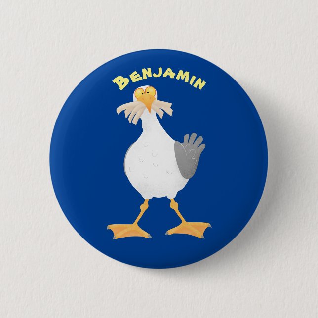 Funny seagull with French fries cartoon 6 Cm Round Badge (Front)