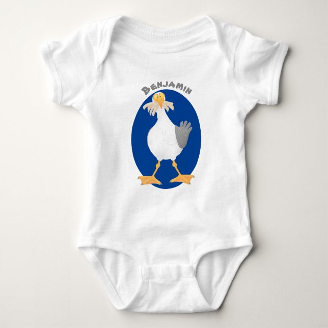 Funny seagull with French fries cartoon Baby Bodysuit (Front)