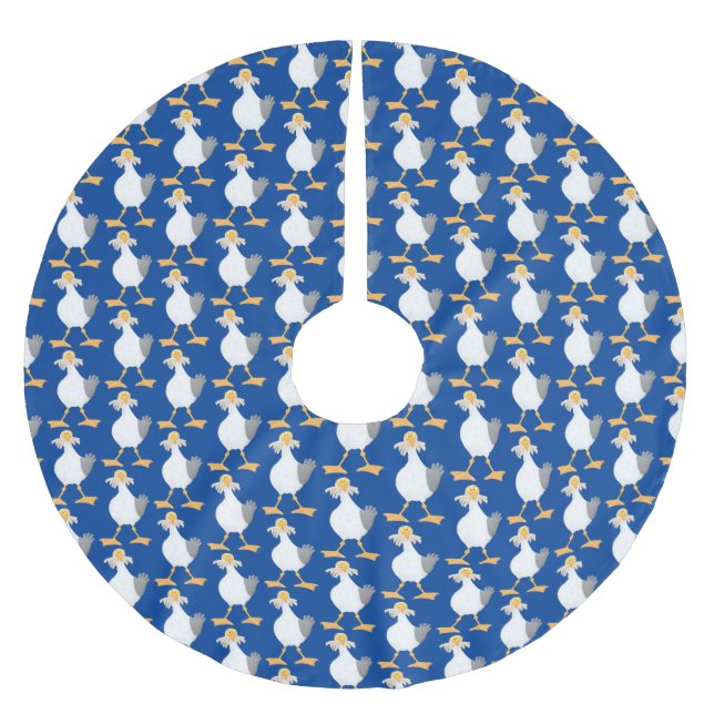 Funny seagull with French fries cartoon Brushed Polyester Tree Skirt (Front)