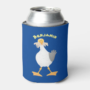 Funny seagull with French fries cartoon Can Cooler