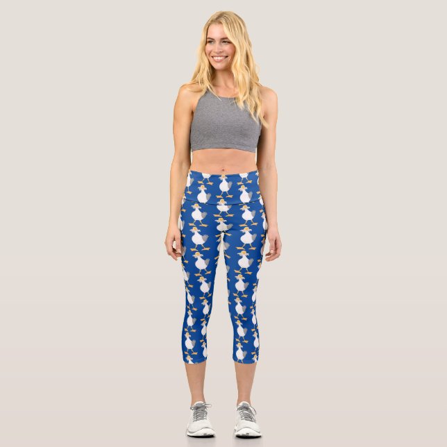 Funny seagull with French fries cartoon Capri Leggings (Front)