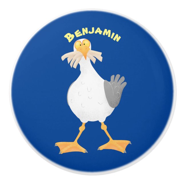 Funny seagull with French fries cartoon Ceramic Knob (Front)