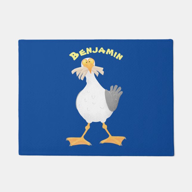 Funny seagull with French fries cartoon Doormat (Front)