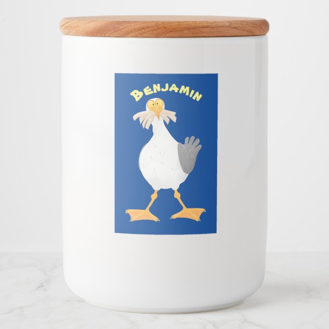 Funny seagull with French fries cartoon Food Label (Front)