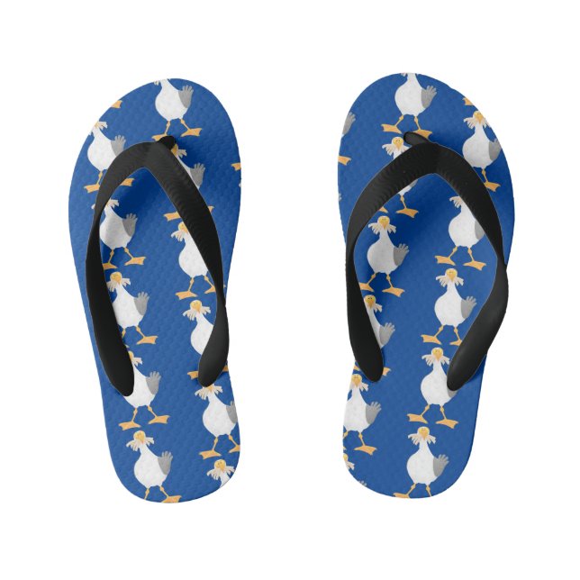 Funny seagull with French fries cartoon Kid's Jandals (Footbed)