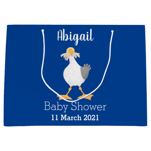 Funny seagull with French fries cartoon Large Gift Bag (Front)