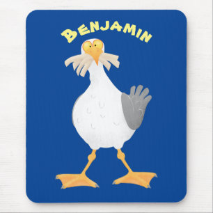 Funny seagull with French fries cartoon Mouse Pad