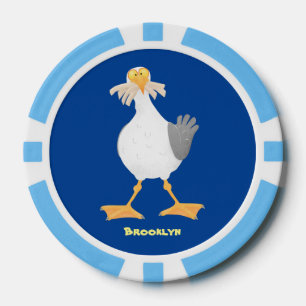 Funny seagull with French fries cartoon Poker Chips