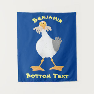 Funny seagull with French fries cartoon Tapestry