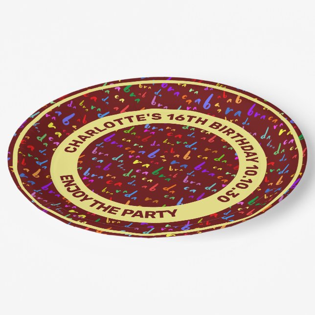 Funny Seamless Pattern Abracadabra Colourful Text Paper Plate (Angled)