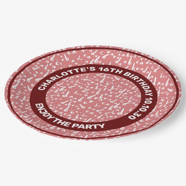 Funny Seamless Pattern Abracadabra White On Pink Paper Plate (Angled)
