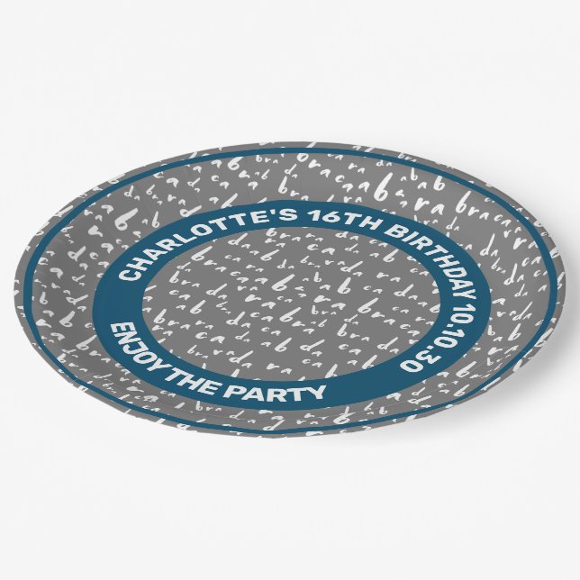 Funny Seamless Pattern Abracadabra White Text Paper Plate (Angled)