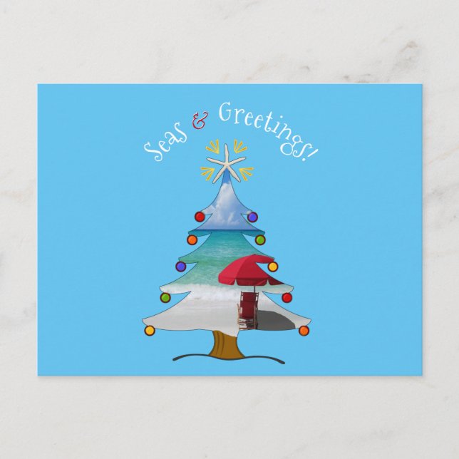 Funny Seas and Greetings Photo Beach Christmas Holiday Postcard (Front)