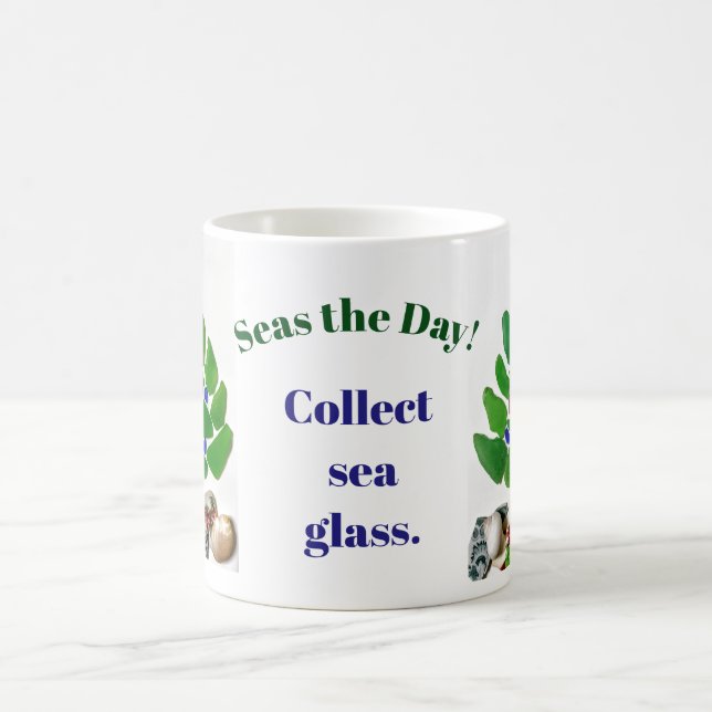 Funny "Seas the Day! Collect Sea Glass." Tree Coffee Mug (Center)