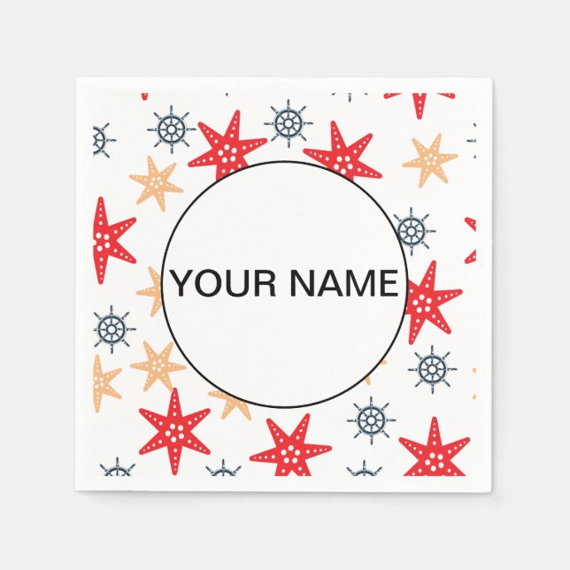 Funny Seastars And Steerwheels Pattern Napkin (Front)