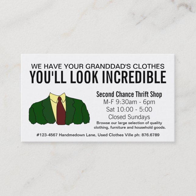 Funny Second Hand Store Thrift Shop Business Card (Front)